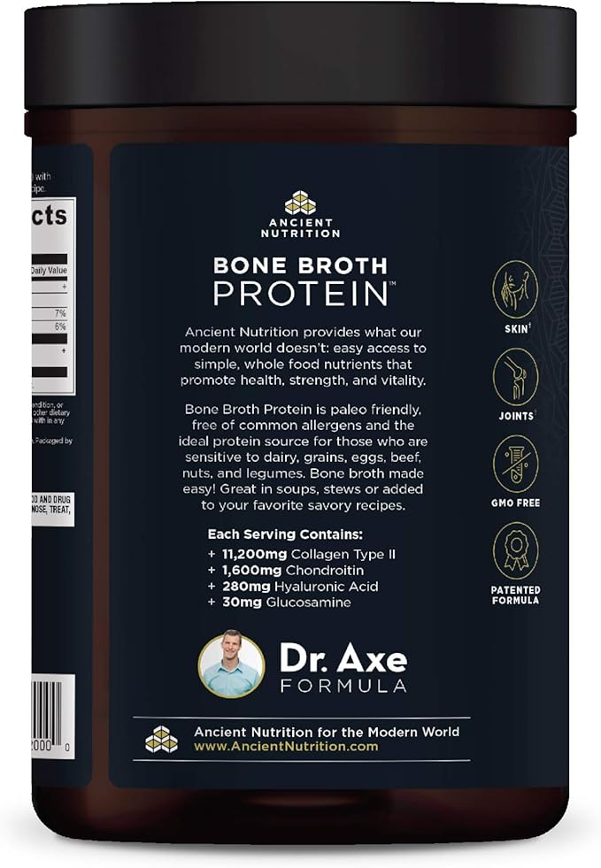 Amazon Com Ancient Nutrition Bone Broth Protein Pure Dairy Free Gluten Free And Paleo Friendly 20 Servings Health Personal Care