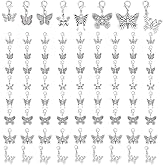 HOBBIESAY Clip On Butterfly Words Charms Tibetan Style Assorted Dangle Pendants Stitch Marker Charm with Clasps DIY Craft for Women Shoe Sewing Bag Keychain DIY Craft