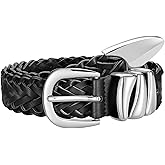 SUOSDEY Braided Leather Belt for Women, 1.2 inch Width Soft Woven Belt for Jeans Pants Dress