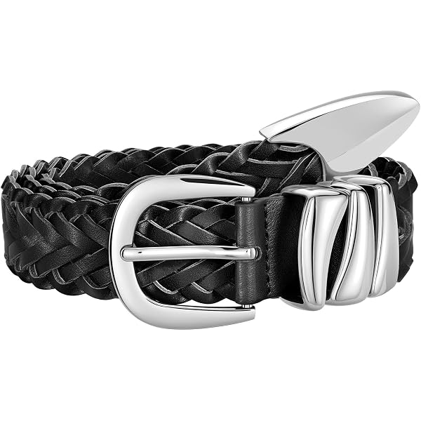Stylish Black and Gray Horn  Belt with beautiful  soft braided leather Design Hand Braided Black Leather Belt: Silver Buckle With Horn  main image 4