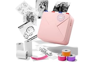 Zoolion M02S Pocket Printer, Box Set Include 6 Rolls Thermal Sticker Label Paper,Wireless Mini Thermal Printer,Print for Work,Home,Art with 1pcs 53mm Paper,2pcs 25mm Paper,3pcs 15mm Paper