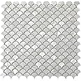 Diflart White Mother of Pearl Shell Fish Scale Mosaic Tile Backsplashe for Kitchen Shower Bathroom Pack of 6 Sheets