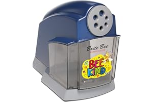 Brite Bee Sharpenator – Heavy Duty Classroom Electric Pencil Sharpener for Teachers & Students – Quiet Motor, Auto Stop, Large Bin, Helical Blade – Sharpens All Pencil Types (Bee Kind Front)
