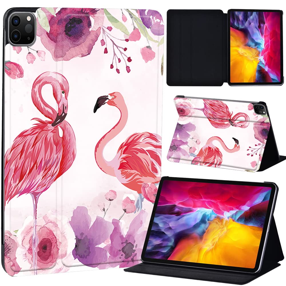 PU Leather + hard shell Ultra slim lightweight Folio Flip Tablet Stand Smart Cover Case Fit iPad Air 4 10.9" (2020) / iPad Pro 11" (2018 2020 2021) (flamingo020)