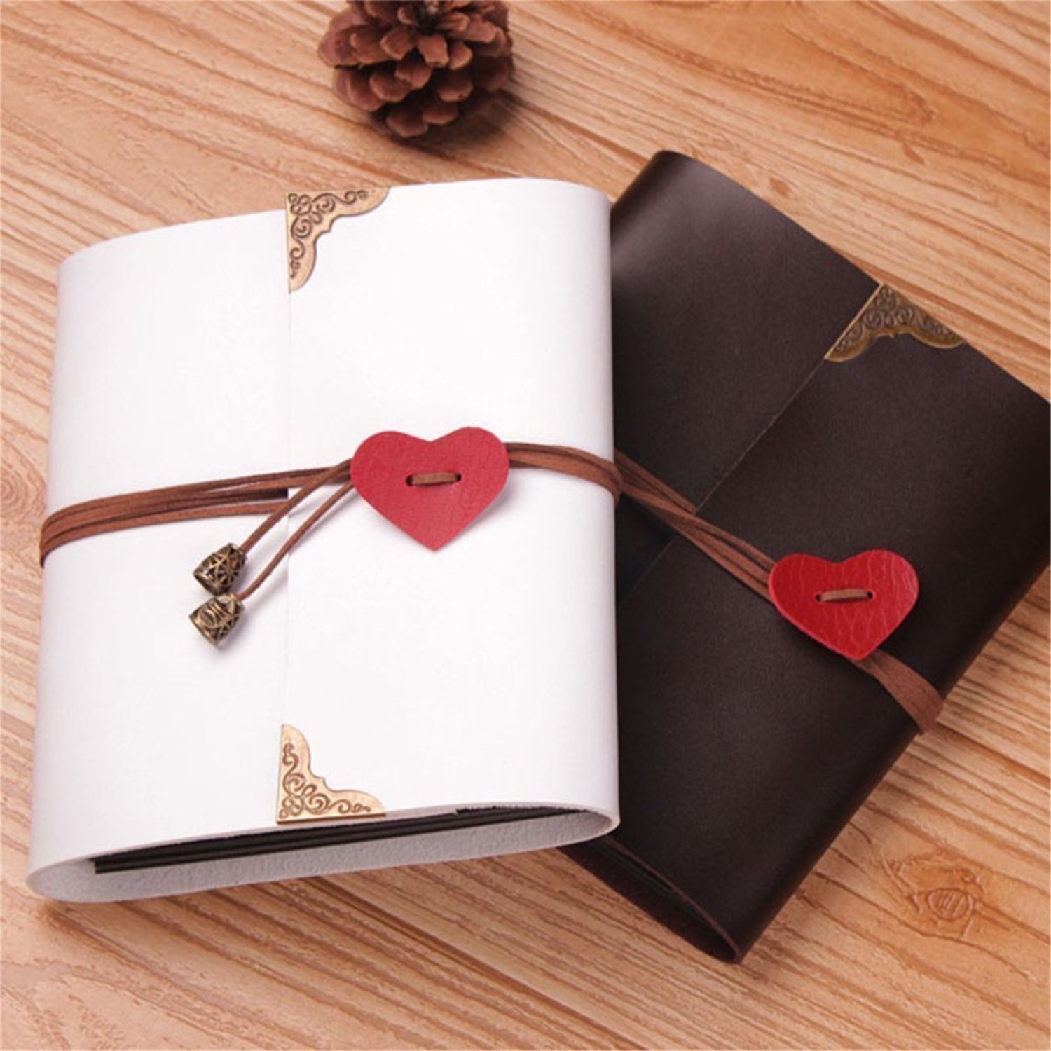 Skye Reker Album PU Leather 30 Black Paper Sheets Love Heart Theme Wedding DIY Album Handmade Vintage 8 inch Photo foto Scrapbook Album (White)