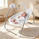 Furmubei Baby Swings,Portable &amp; Foldable Baby Swing for Infants,0-9M, 20lb | 5-Speed Adjustable Modes, Built-in Music,Timer, 5-Point Harness, Battery Operated,Sensory Toys,Indoor &amp; Outdoor Use