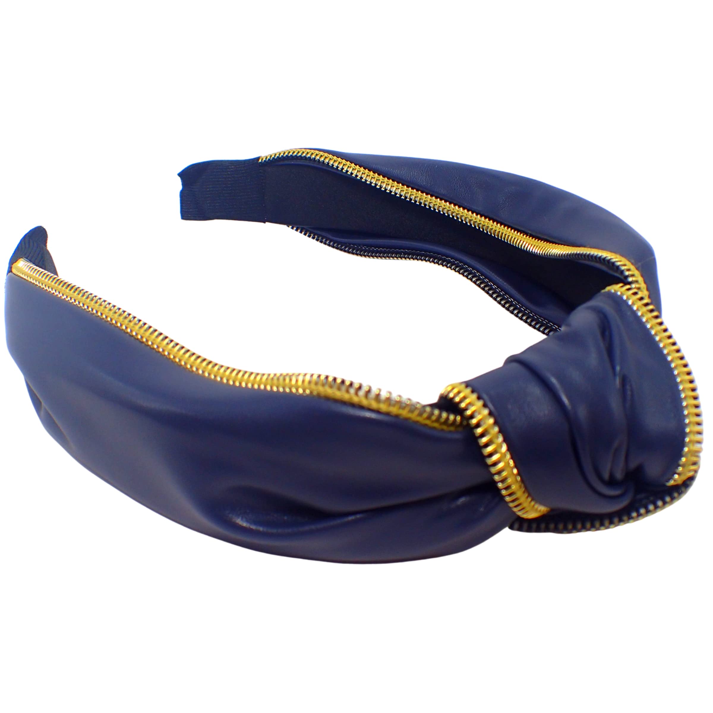 Topkids Accessories Leather Zip Knot Alice Bands Adult Women, Hair Accessories for Women, Hair Bands for Women, Thick Headband, Womens Headbands, Head Bands Adult Women, Wide Headbands (Navy)