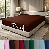 DAN RIVER 100% Cotton Jersey Fitted Sheet, Full, Brown, 16 Inch Deep Pockets, Ultra Soft & Breathable, Stretchy Knit Fabric, Fitted Bed Sheet for Queen Mattress