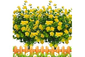 Grunyia 8 Bundles Artificial Outdoors Flowers (Yellow-Eucalyptus)