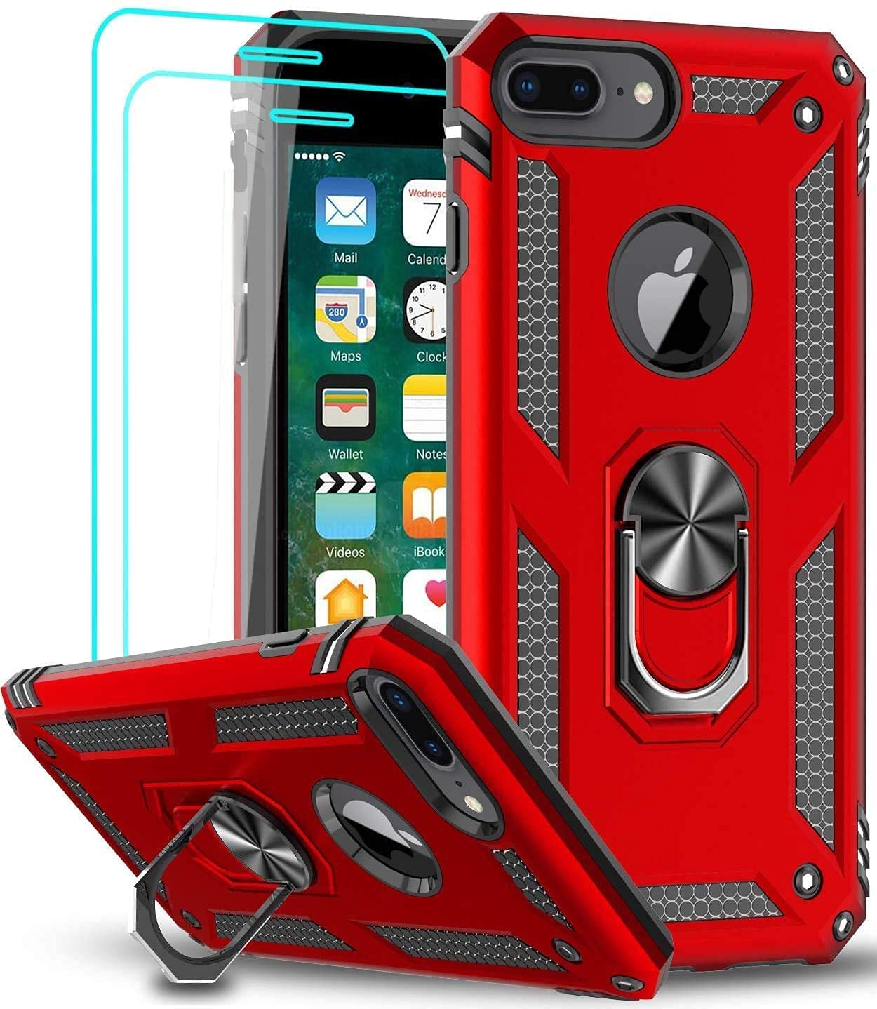 LeYi iPhone 7 Plus/8 Plus Case, iPhone 6s Plus/6 Plus Case with Magnetic Ring Holder, Full Body Protective Silicone TPU Armor Phone Cover with Screen Protector for Apple iPhone 8/7/6/6s Plus Red — image 1