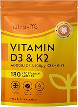 Nutravita Vitamin D3 4000 IU + K2 100 mcg MK7 180 Tabs Vegetarian 6 Month view 1