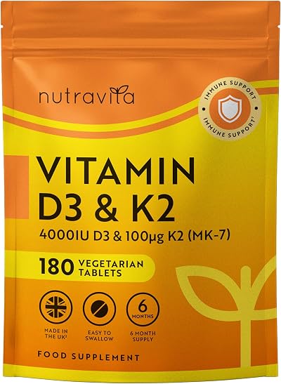 Nutravita Vitamin D3 4000 IU + K2 100 mcg MK7 180 Tabs Vegetarian 6 Month