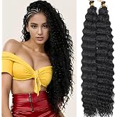 Long Deep Wave Braiding Hair Ocean Wave Crochet Hair 2 Packs Wet and Wavy Hair for Boho Braids Synthetic Curly Hair Extensions for Black Women (24 Inch, Jet Black)