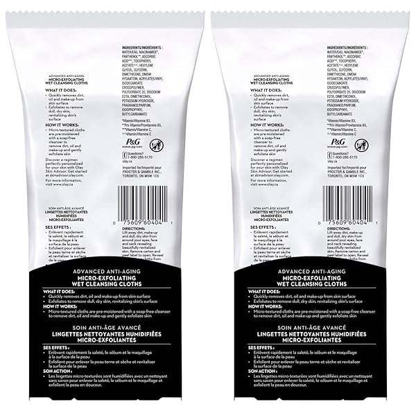 OLAY REGENERIST ADVANCED ANTI-AGING MICRO-EXFOLIATING CLEANSING CLOTHS 30 EACH (PACK OF 2)
