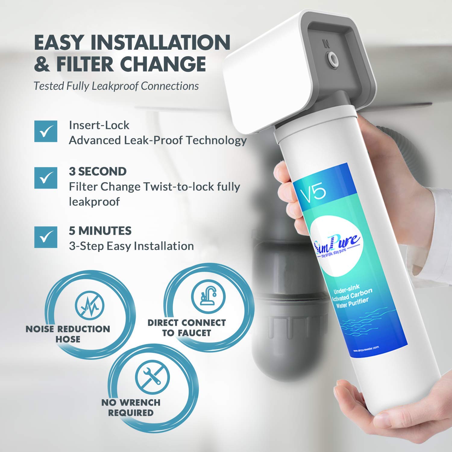 SimPure V5 Under Sink Water Filter, 3000 Gallon Quick Installation Under Counter Drinking Water Purifier System 0.5 Micron Effectively Removes 99.99% Lead, Heavy Metals, Chlorine, Odor: Industrial & Scientific