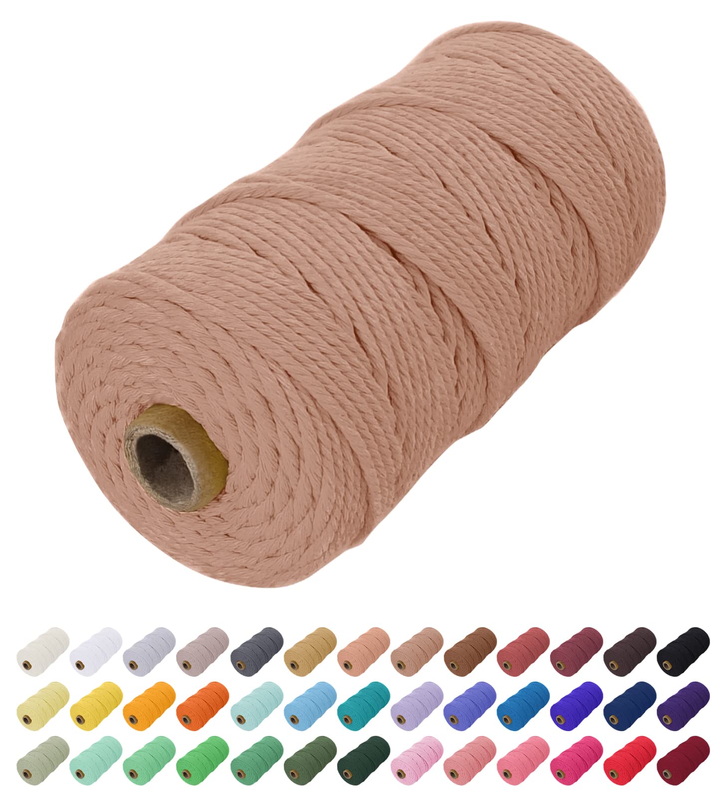 Uiopa Macrame Cord 2mm x 200m, Natural Cotton Cord Coloured Macrame Yarn Soft Rope, Macrame String Cotton Twine for Crafts, Plant Hanger, Wall Hanging, Wrapping, Christmas Decorations (Apricot)