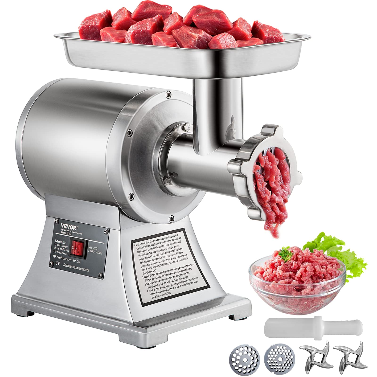 Photo 1 of **MISSING PARTS***VEVOR Commercial Meat Grinder, 550LB/h 1100W Electric Meat Mincer, ETL Approved Heavy Duty Industrial Meat Mincer Machine