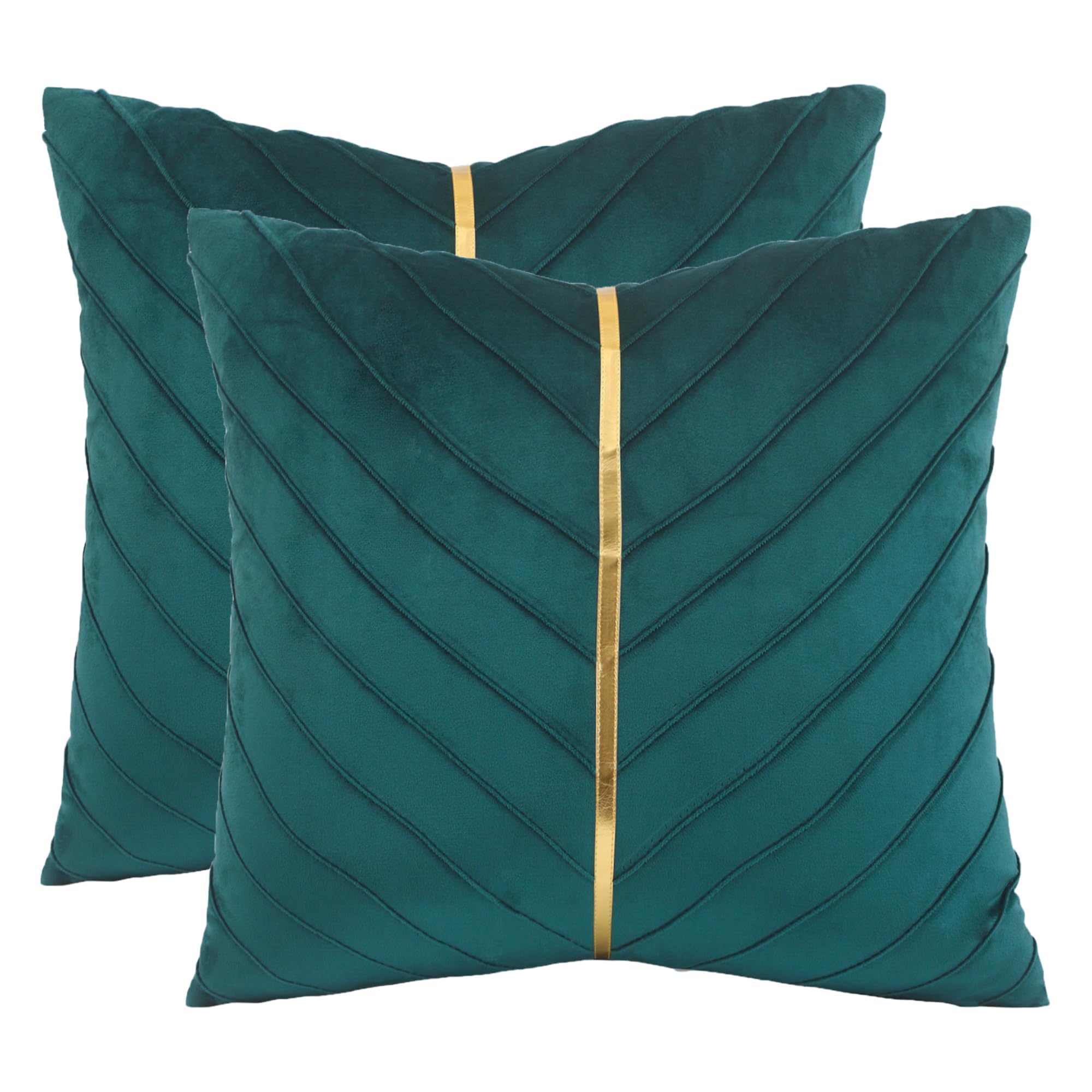 Tosleo Peacock Blue Velvet Throw Pillow Covers 24x24 inch Pack of 2 with Gold Leather Decorative Couch Pillowcases Luxury Modern Pillow Cover for Living Room Bedroom Sofa Cushion Bed 60x60cm — image 1