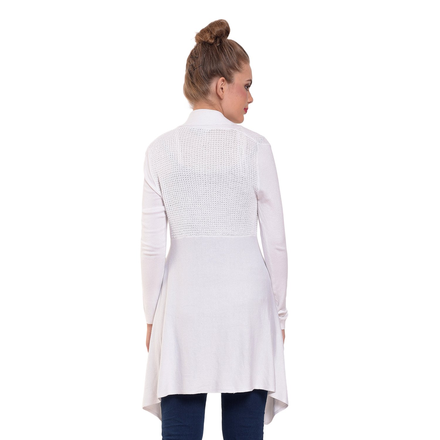mansicollections white high-lo hem cardigan for women