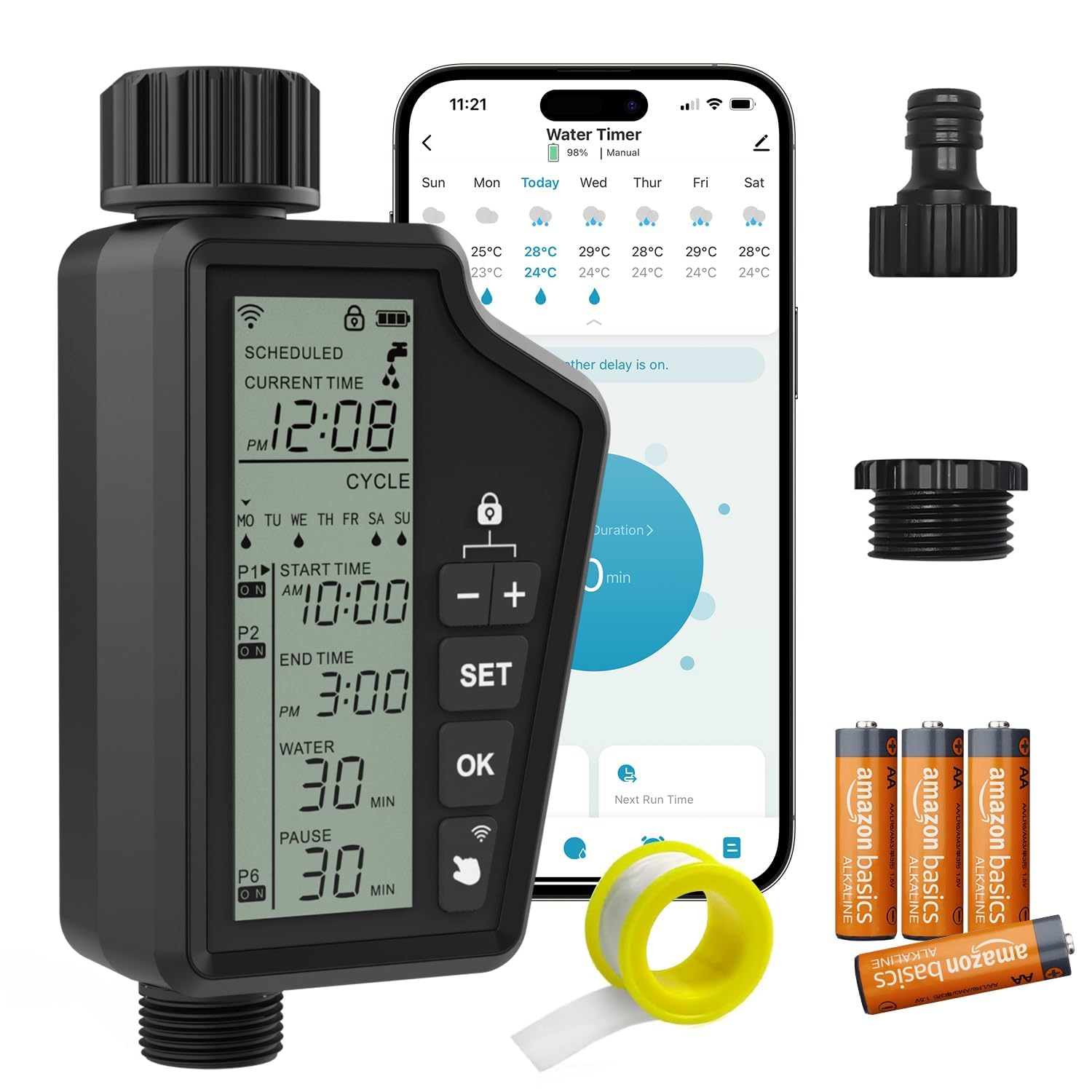 AVATTO Irrigation Computer Smart WiFi Timer for Automatic Watering Compatible with Alexa, Google Home Voice Control and Smart Life App Remote Control, No Gateway Required, Yellow