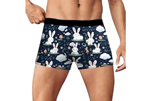 Men's Easter Cute Bunny Boxer Briefs Cool Comfort Moisture-Wicking Breathable Underwear Easter Gift for Men