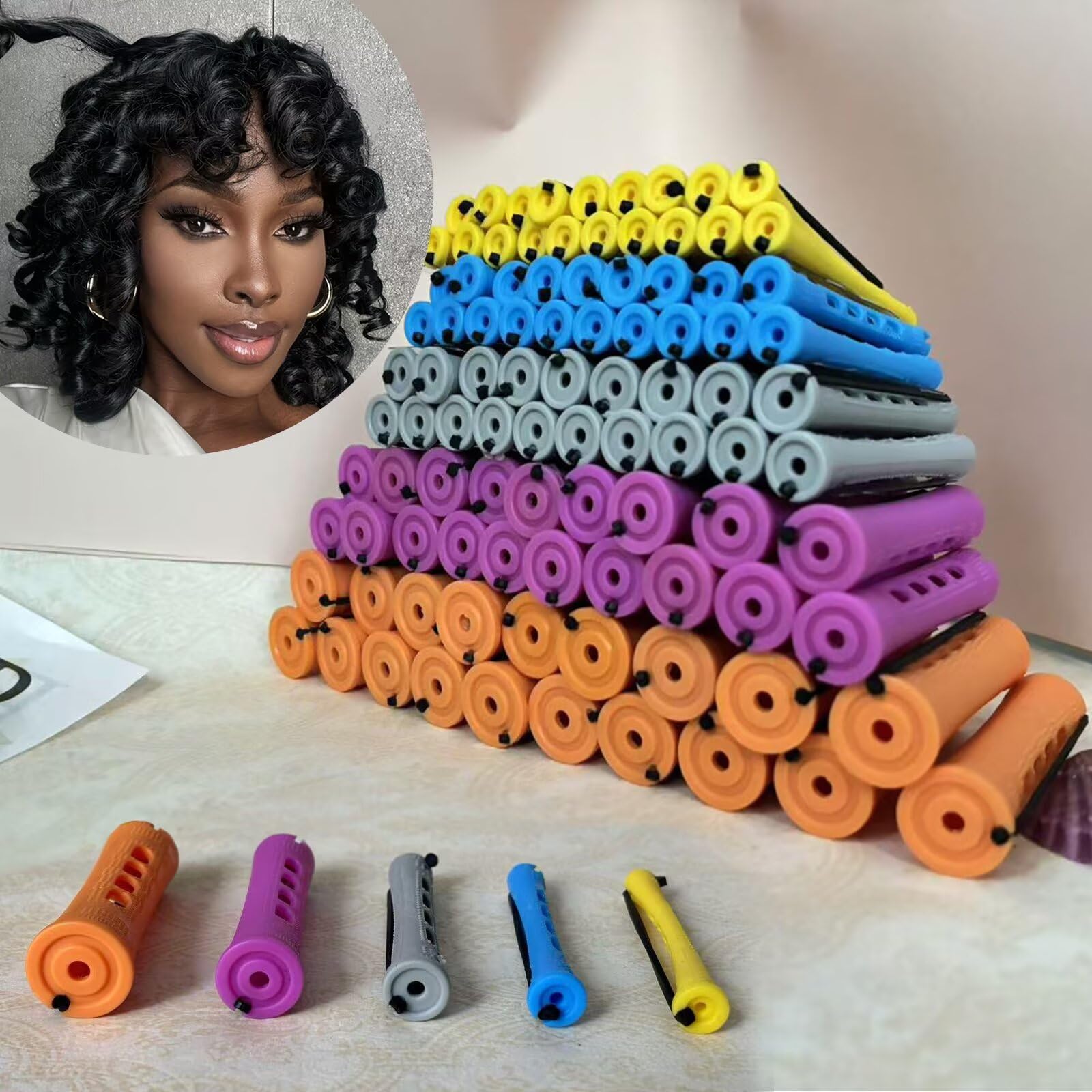 Photo 1 of 100pcs Perm Rods Set for Natural Hair Plastic Cold Wave Rods Hair Rollers Curling Rod for Women DIY Hairdressing Tools?Orange+Purple+Gray+Blue+Yellow?