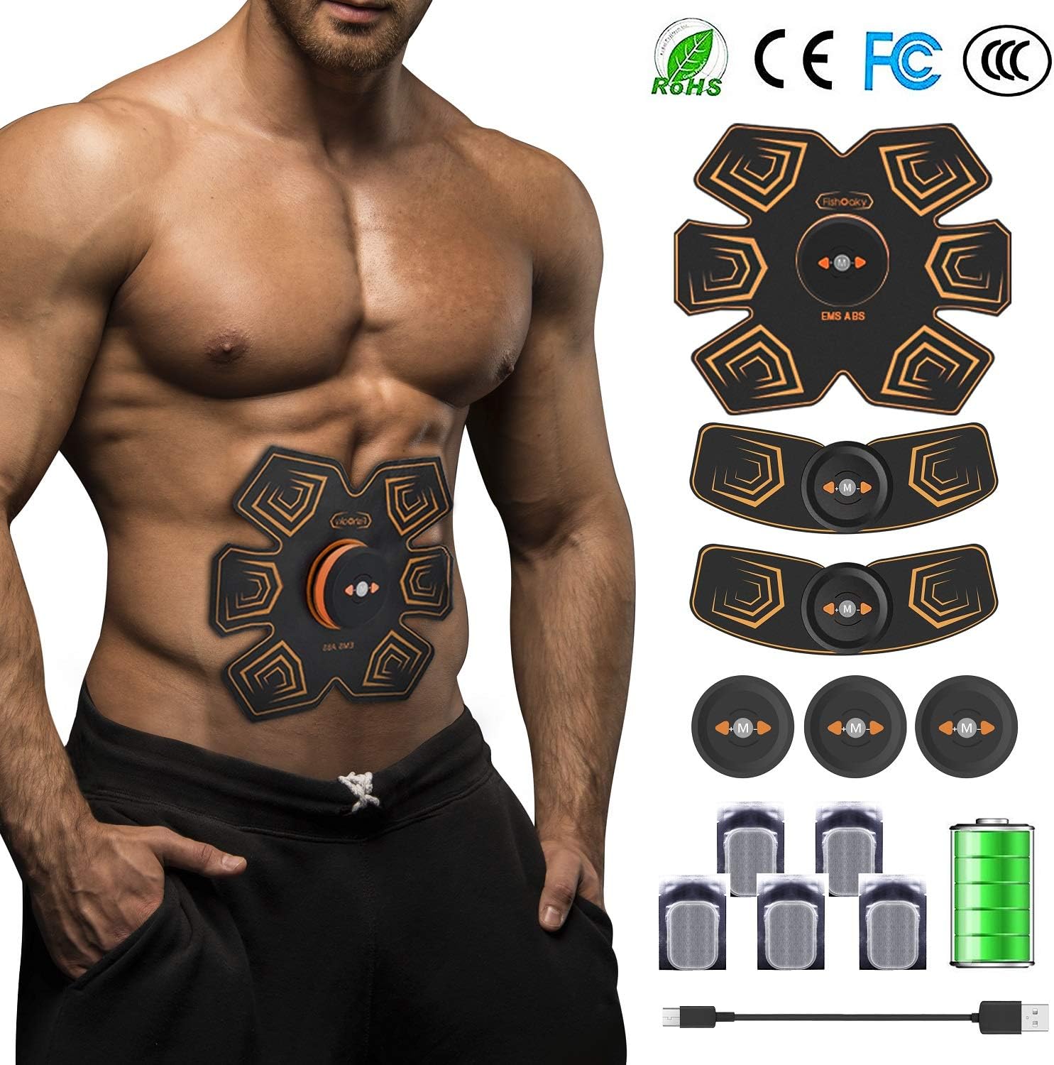 FISHOAKY EMS ABS Trainer, Abdominal Toning Belt, Ab Belt Toner, EMS Muscle Stimulator, Muscle Toner Fitness Training Gear for Men Women | Abdomen & Arm & Leg Trainer | for Office, Home & Gym