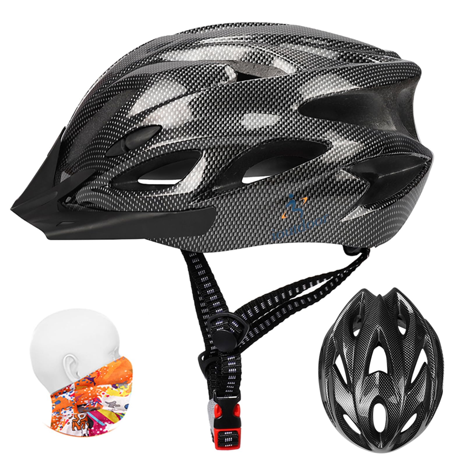ioutdoor Bike Helmet Adult, Mountain Cycle Helmets Mens with Visor 56-62CM 18 Vents Bicycle Cycling for Teenagers Women Men (Carbon Black)