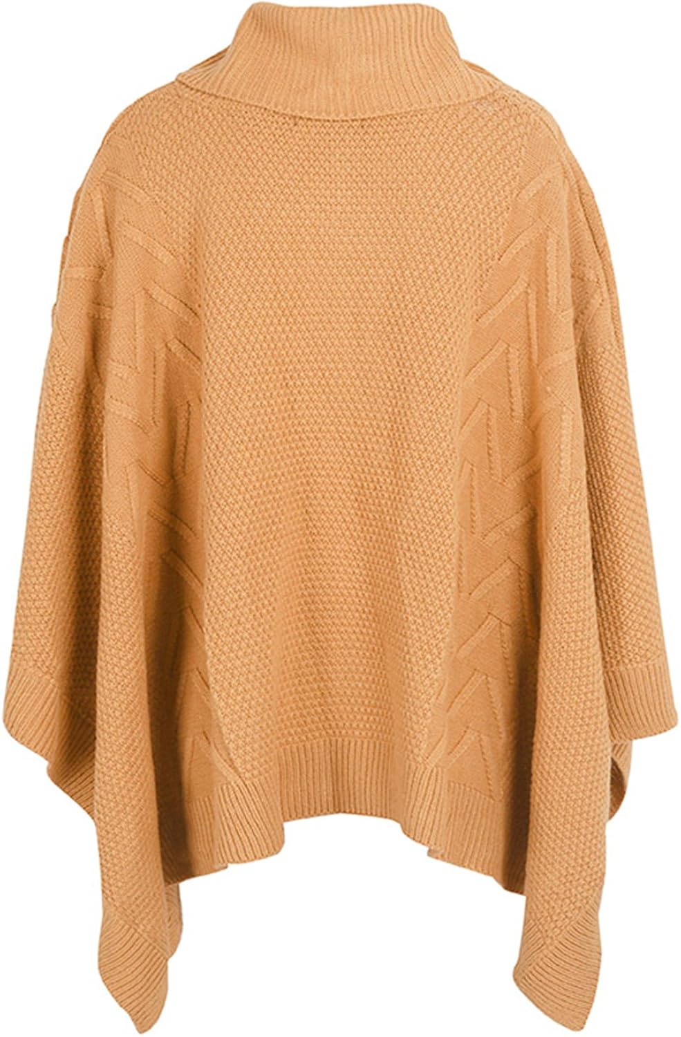 BerryGo Women's Chic Turtleneck Batwing Sleeve Asymmetric Knitted Poncho Pullovers Sweater Camel, One Size at  Women’s Clothing store