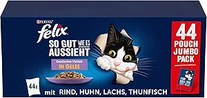 Felix So gut wie es aussieht Gemischte Vielfalt in Gelee Katzennassfutter, 44er Pack (44 x 85g)