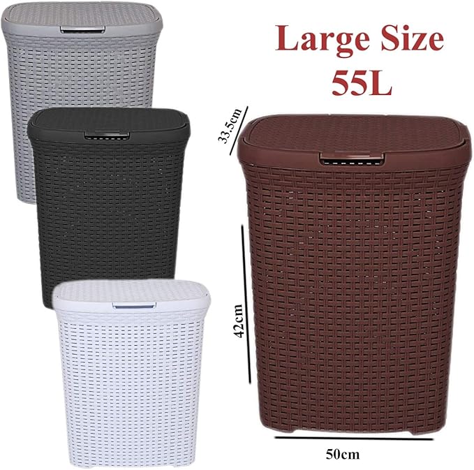 A406 Large Plastic Rattan Laundry Basket Clothes Hamper Linen Storage