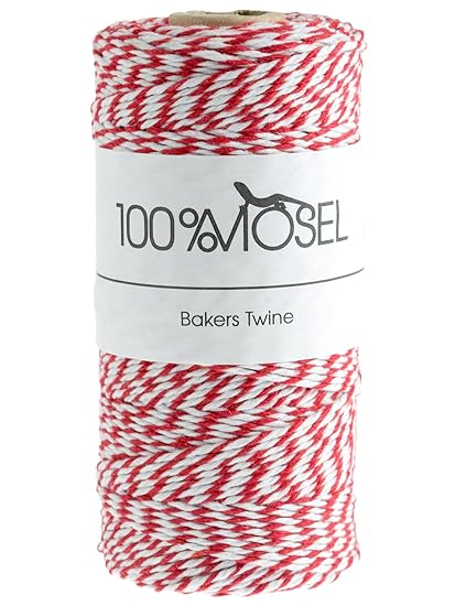 100% Mosel Schnur Rot Weiß | 2 mm stark | 100 m Bastelschnur | Bakers Twine | Baumwollschnur | Geschenkband | Dekokordel