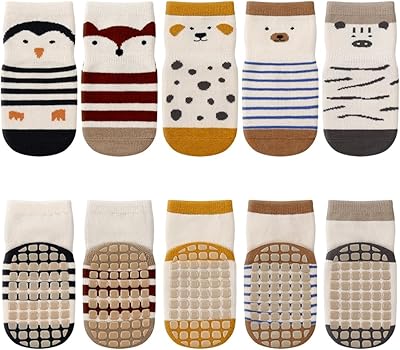 Kyopp 5/10 Paar Socken Baby Kleinkinder ABS rutschfeste Sock Tiermotive Stoppersocken Baumwolle Crew Socks