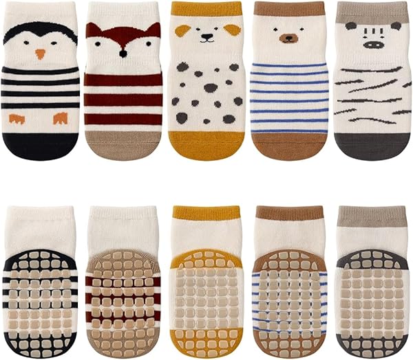 Kyopp 5/10 Paar Socken Baby Kleinkinder ABS rutschfeste Sock Tiermotive Stoppersocken Baumwolle Crew Socks