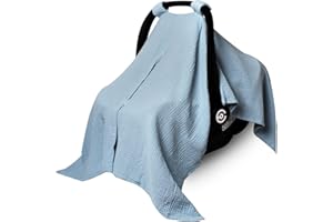 BORYOKUN Muslin Car Seat Cover for Babies, Baby Carseat Cover for Boys Girls, Breathable Infant Car Seat Canopy, Multiuse Baby Carrier Cover & Nursing Breastfeeding Cover(Blue)
