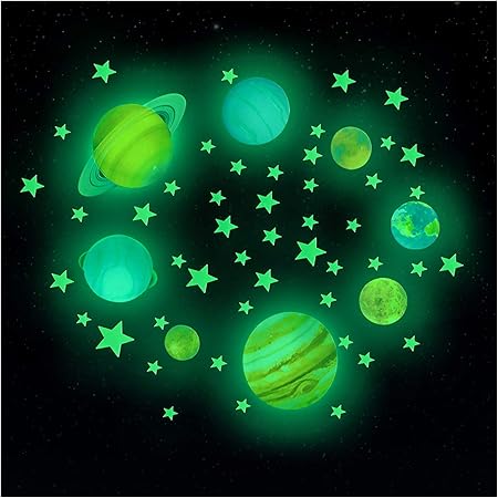 CUNYA Pegatinas 3D que brillan en la oscuridad, sistema solar de
