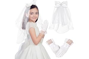 Geyoga 2 Pcs Halloween White Veil and Gloves Set First Communion Accessories for Kids Wedding Party Costume