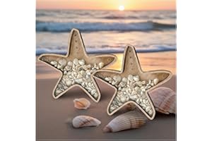 Sea Shell Display Box Wooden Starfish Holder - 2 Pcs Seashell Collection Case with Acrylic Panel for Mini Shells, Shark Teeth