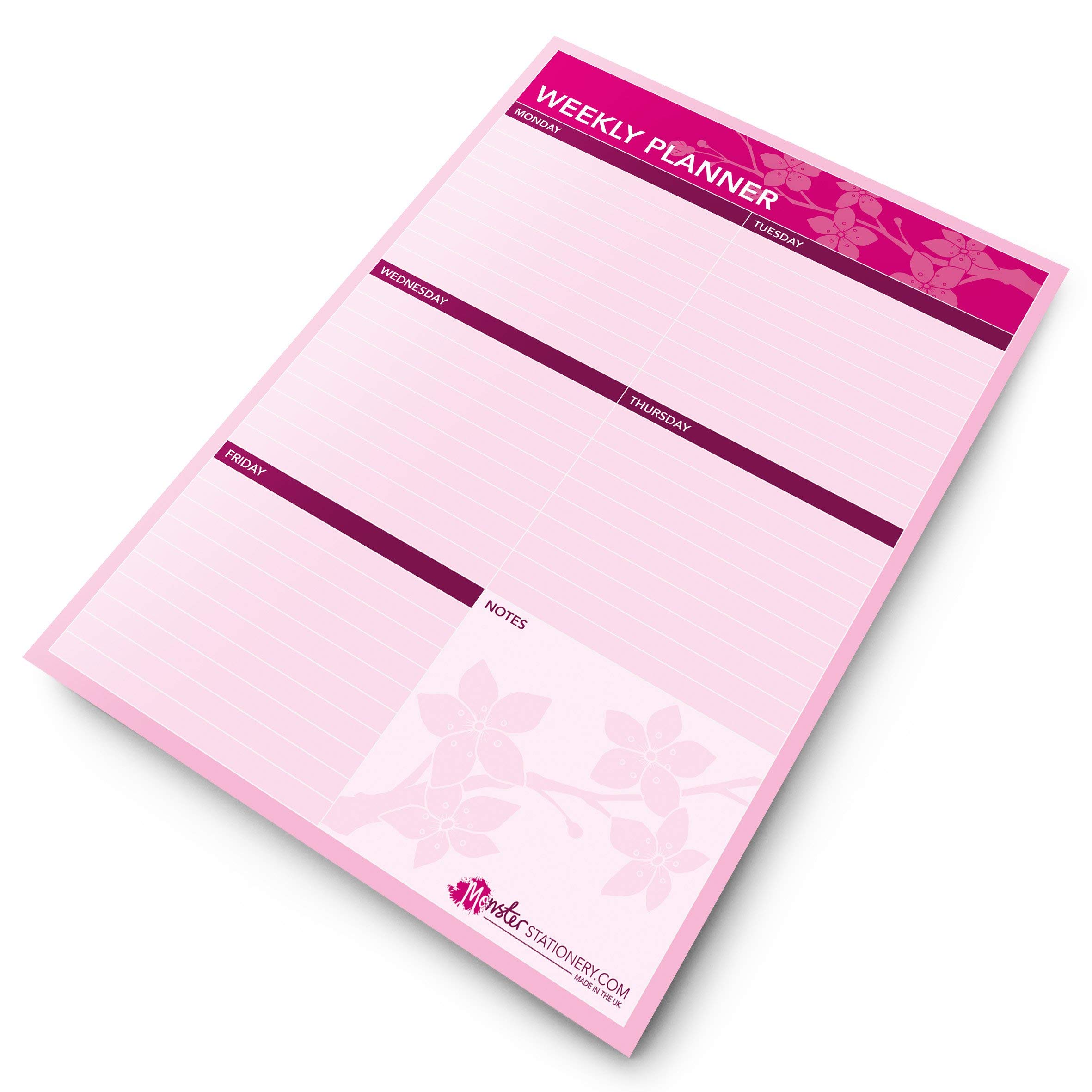 Monster Stationery - Cherry Blossom - A4 Weekly Planner/Things to Do Today/Desk Schedule/to Do Pad - 60 Sheet - 80gsm - Made in UK
