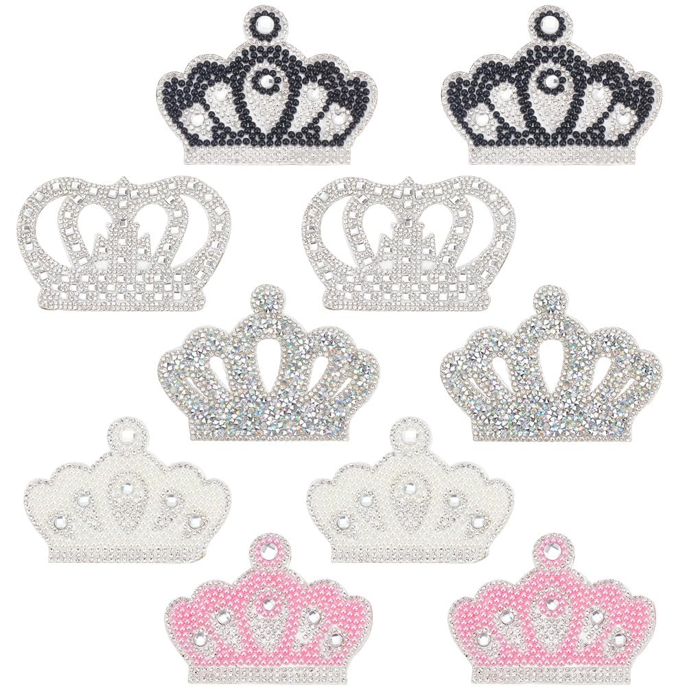Photo 1 of BEUNITONE 10pcs Crown Patches - Iron on Rhinestone Crystal Crown Patch Appliques for DIY Clothes, Dresses, Pants, Hats, Jeans, Shoes, Bags