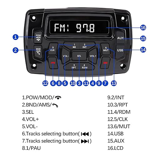 Citreal Marine Stereo Audio Radio Bluetooth Car Stereo Receivers Waterproof  Player MP3 Boat Media with AM/FM M