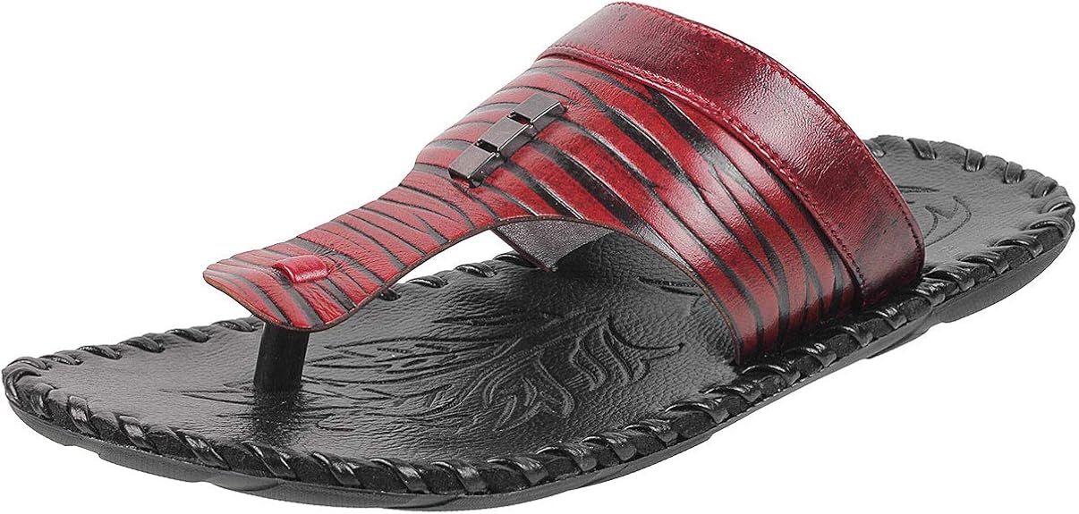 Amazon.com | Mochi Men's Maroon Leather Slippers (16-9154) | Sandals