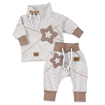 Koala Baby Set Hose und Shirt Unisex beige braun | Motiv: Star | Baby Outfit mit Sternen-Applikationen für Neugeborene & Klei