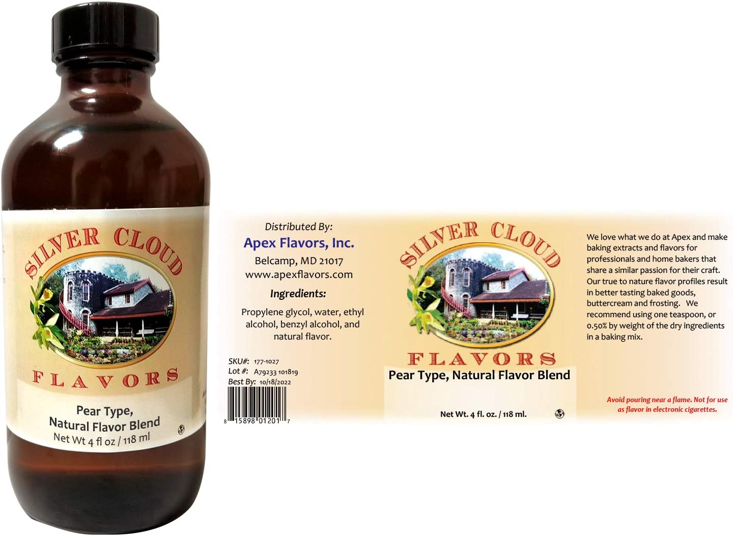 Pear Type Extract, Natural Flavor Blend - 4 fl. oz. glass bottle