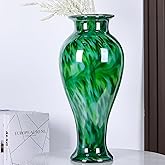 20" Tall Green Glass Vase Hand Blown Large Floor Glass Vase Home Decor, Pretty Modern Dark Green Flowers Vases, Jarrones Grandes para Sala Elegantes, Large Vases for Living Room Wedding Decor
