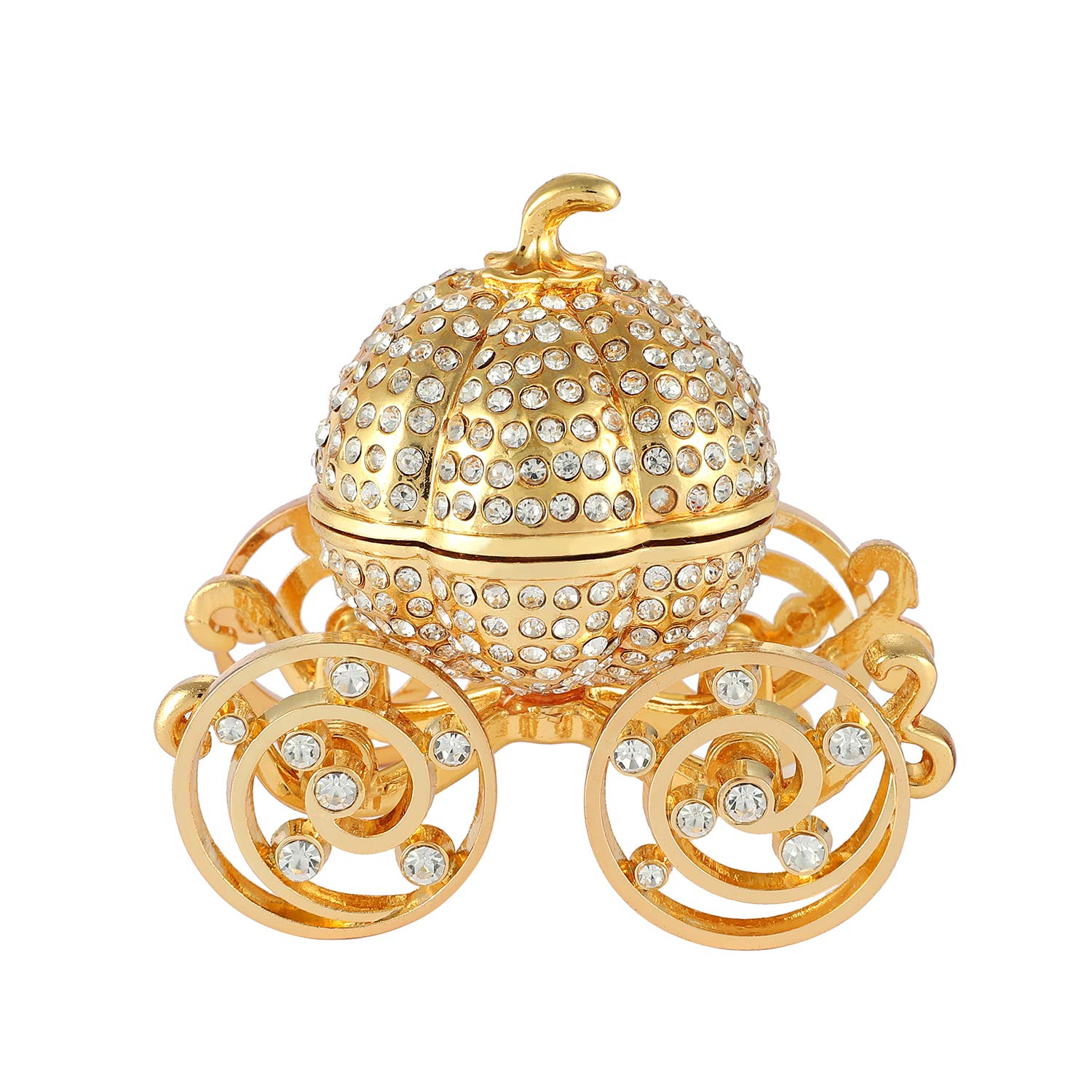 QIFU Classical Pumpkin Carriage Enameled Trinket Box with Hinged, Unique Gift to Store the Ring