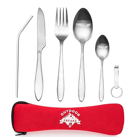 OUTDOOR FREAKZ Outdoor Reisebesteck und Campingbesteck aus Edelstahl mit Neoprenhülle