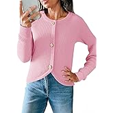 Saodimallsu Womens Cropped Cardigan Sweaters Button Up Long Sleeve Crewneck Fall Dressy Casual Knit Sweater Jackets