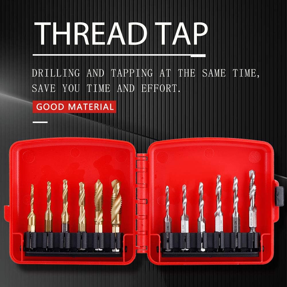 Drill Tap Set, 12pcs M3-M10 Combination Drill and Tap Bit Set, Hex Shank and Spiral Flute Tapping Tool Set Kit Hand Tool - Image 3