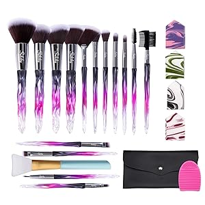 Subsky Makeup Brushes 16Pcs Sparkling Crystal Style Makeup Brushes Set with Makeup Tools, include 4 Beauty Blenders, Makeup Bag and Brush C leaner all in One Set mothers day gifts